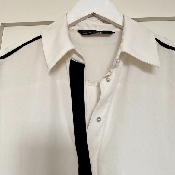 Zara Semi Sheer Blouse with Velvet Detailing Size S - Picture 2 of 3